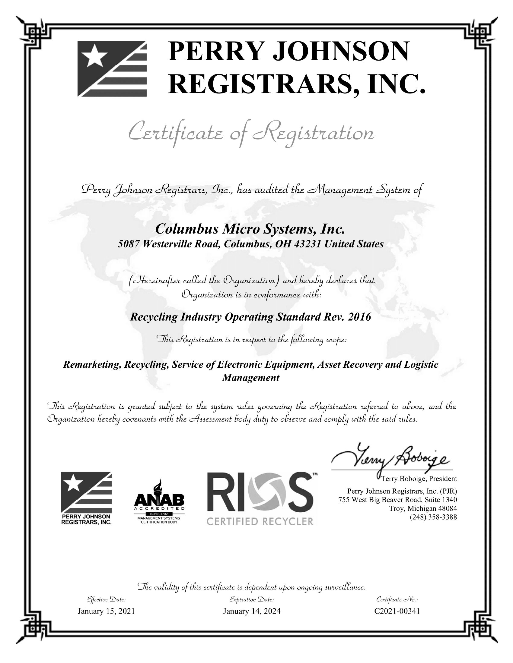 Columbus Micro RIOS Certification